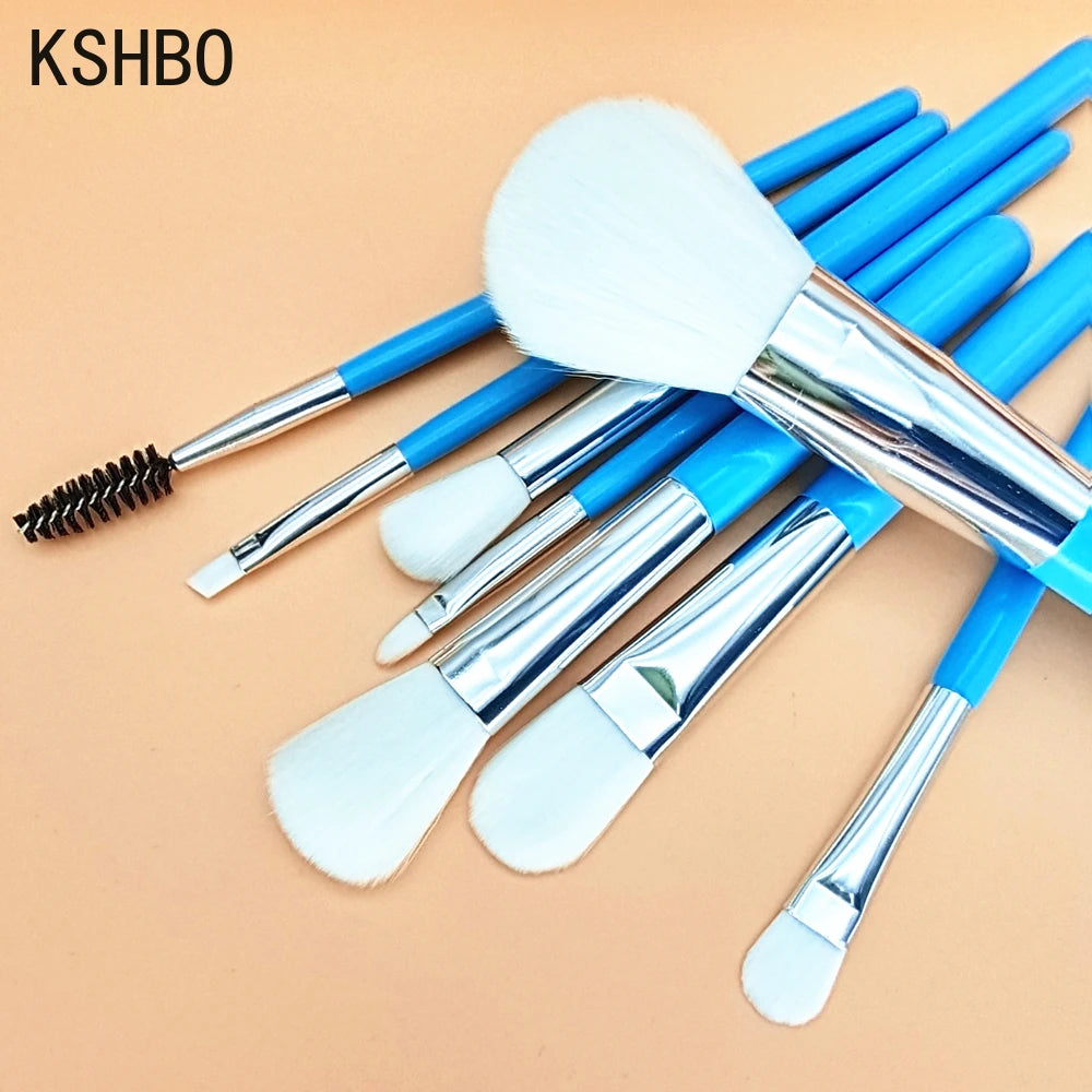 Blue Makeup Brushes Set Cosmetic Brush Eyeshadow Eyebrow Eyelash Face Foundation Blush Lips Beauty Make Up Tools and Powder Puff