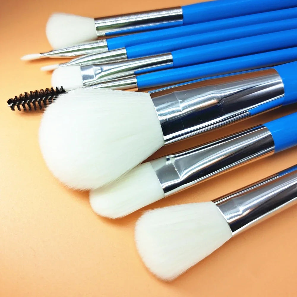 Blue Makeup Brushes Set Cosmetic Brush Eyeshadow Eyebrow Eyelash Face Foundation Blush Lips Beauty Make Up Tools and Powder Puff