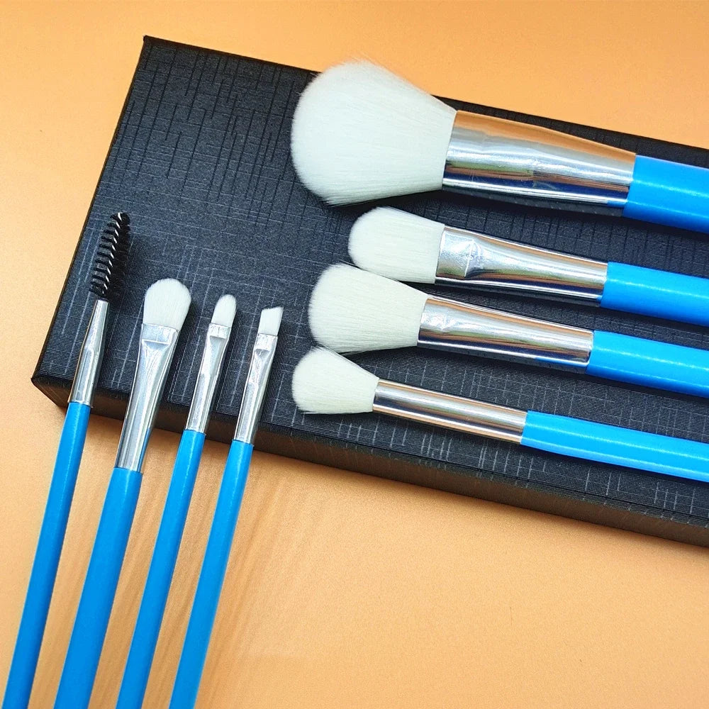 Blue Makeup Brushes Set Cosmetic Brush Eyeshadow Eyebrow Eyelash Face Foundation Blush Lips Beauty Make Up Tools and Powder Puff