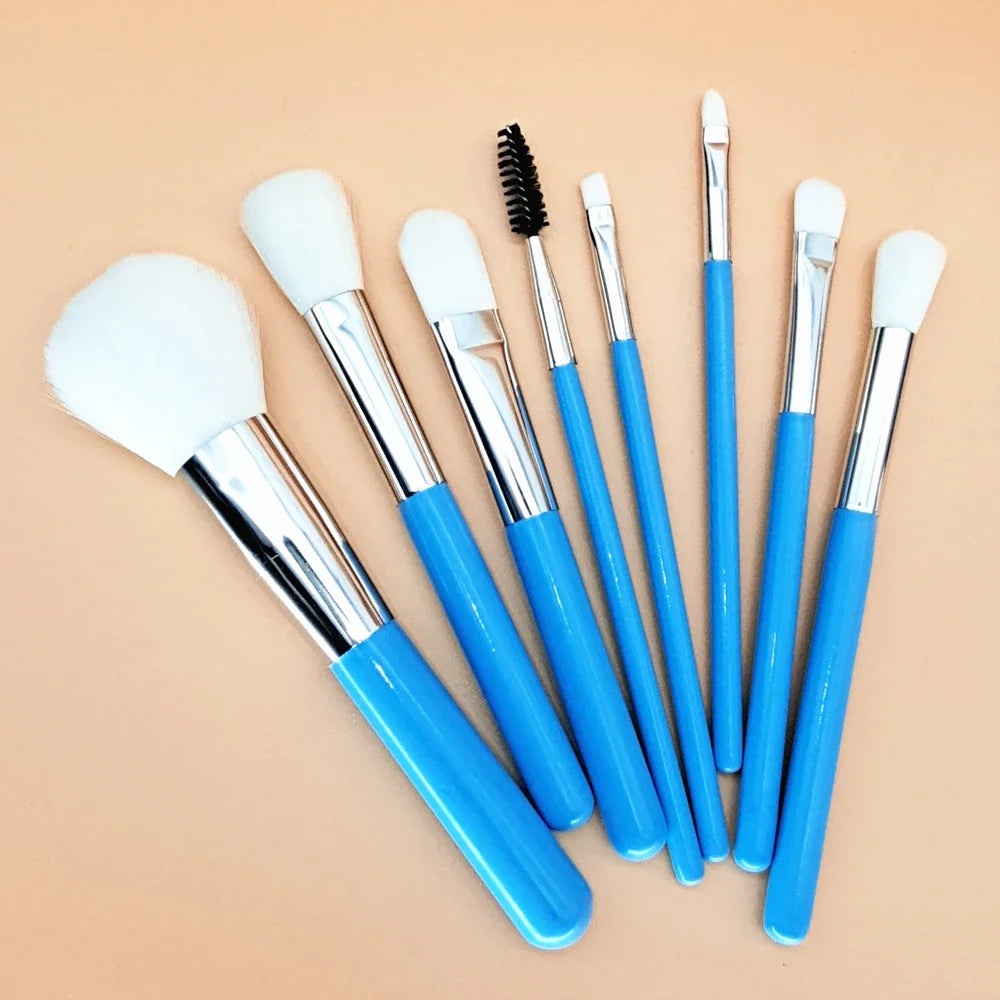 Blue Makeup Brushes Set Cosmetic Brush Eyeshadow Eyebrow Eyelash Face Foundation Blush Lips Beauty Make Up Tools and Powder Puff