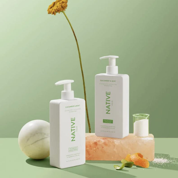 Native Shampoo and Conditioner Contain Naturally Derived Ingredients | All Hair Type Color & Treated From Fine to Dry Damaged, Sulfate & Dye Free - Cucumber & Mint, 16.5 fl oz each (2 pack)