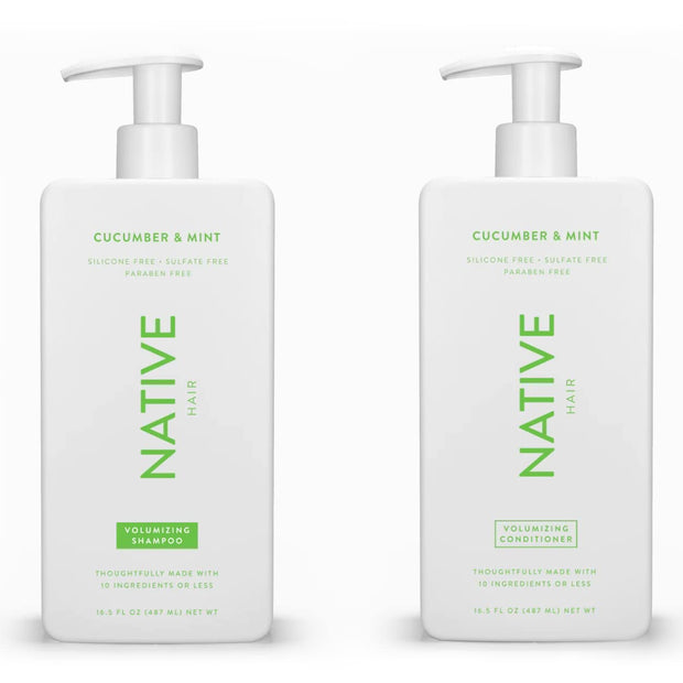 Native Shampoo and Conditioner Contain Naturally Derived Ingredients | All Hair Type Color & Treated From Fine to Dry Damaged, Sulfate & Dye Free - Cucumber & Mint, 16.5 fl oz each (2 pack)