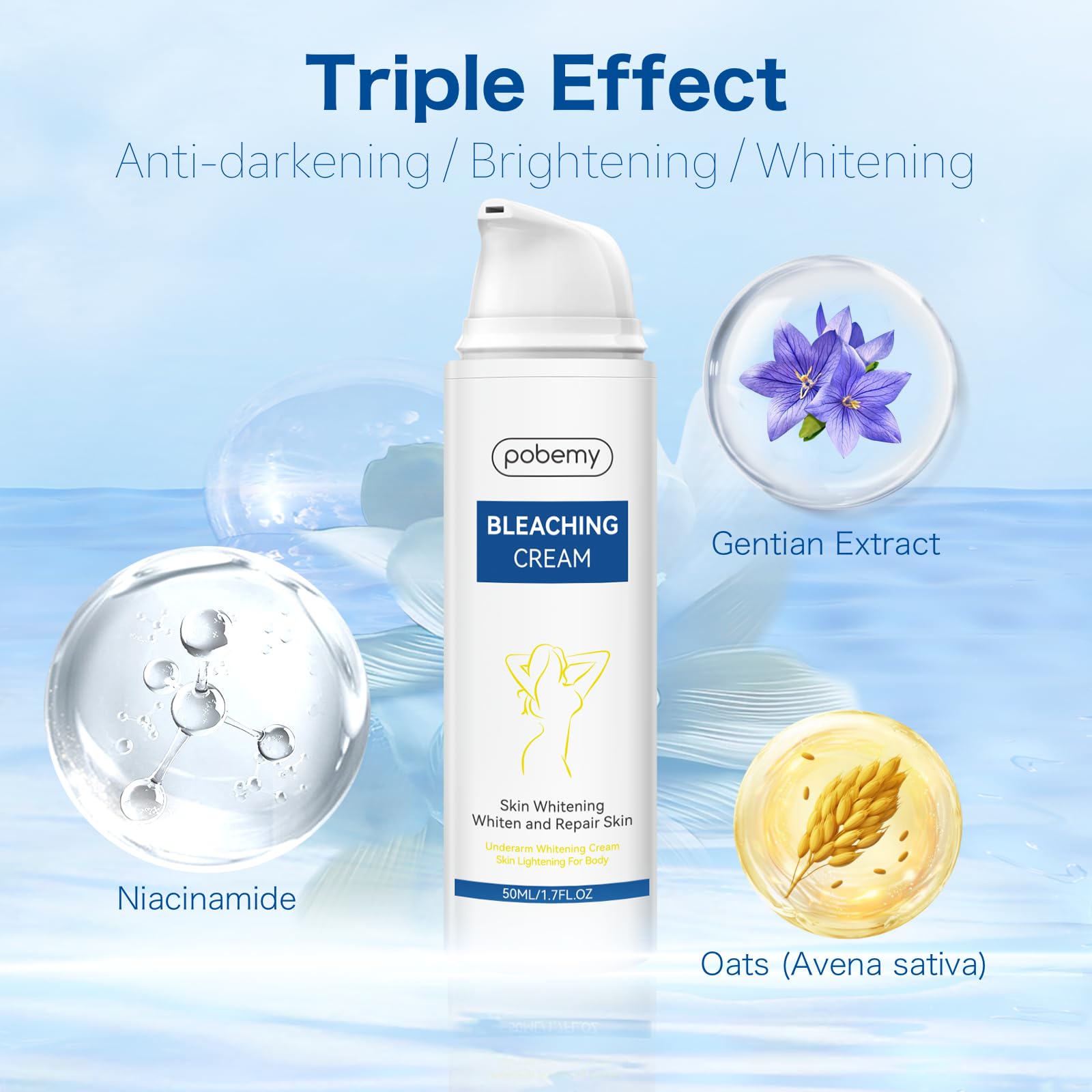 Skin Bleaching Cream for Intimate Areas & Body, Vitamin C Whitening for Underarms, Knees, Elbows, Inner Thighs, Bikini Line – Sensitive Skin Whitening Lightening Cream- 1.7FL OZ