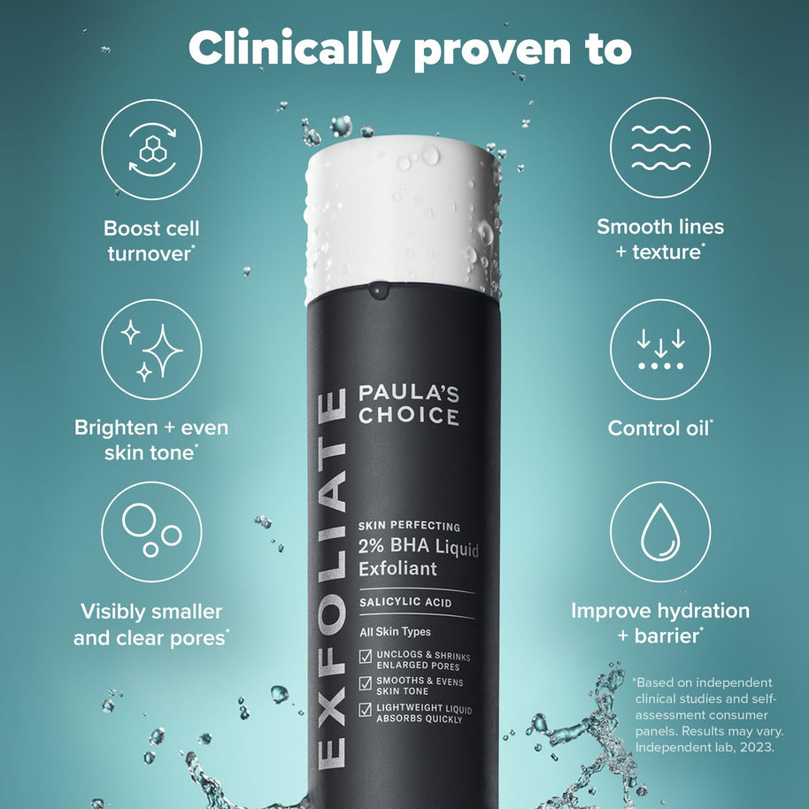 Paulas Choice--SKIN PERFECTING 2% BHA Liquid Salicylic Acid Exfoliant--Facial Exfoliant for Blackheads, Enlarged Pores, Wrinkles & Fine Lines, 4 oz Bottle