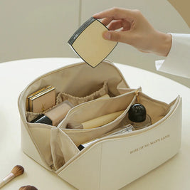 Cosmetic Bags For Women Elegant PU Leather Make Up Pouch Travel Toiletries Organizer Storage Hangbag Korean Carry-on Makeup Tote