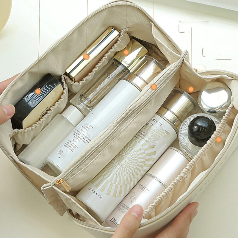 Cosmetic Bags For Women Elegant PU Leather Make Up Pouch Travel Toiletries Organizer Storage Hangbag Korean Carry-on Makeup Tote