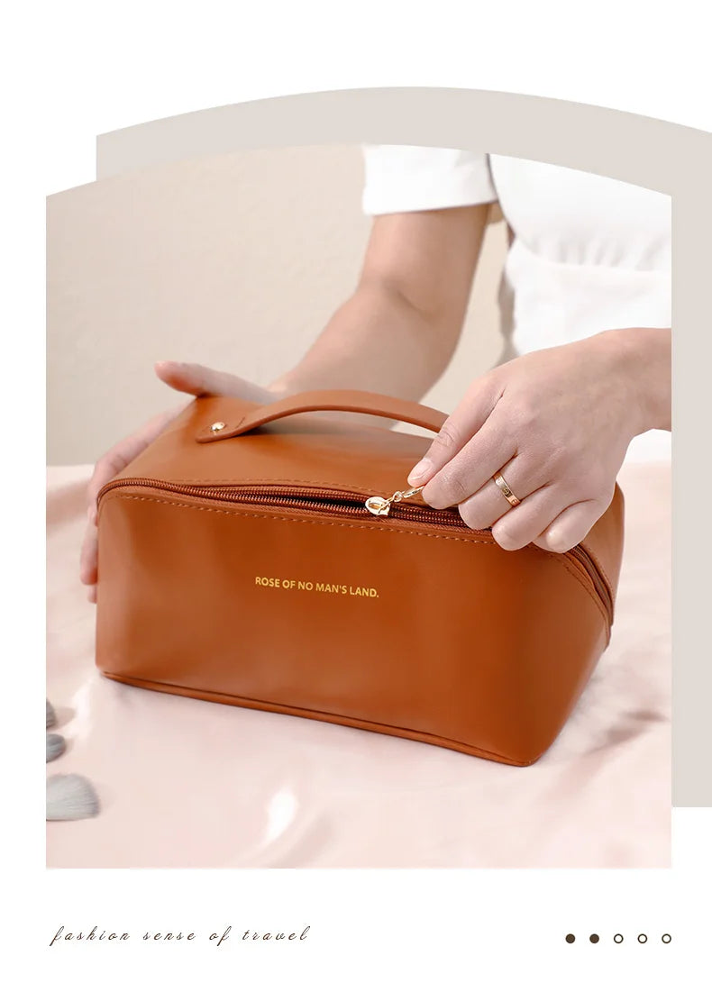 Large-Capacity Travel Cosmetic Bag Portable PU Makeup Pouch Women Waterproof Bathroom Wash Handbag Multi-functional