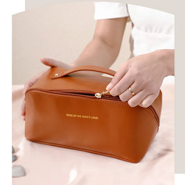 Large-Capacity Travel Cosmetic Bag Portable PU Makeup Pouch Women Waterproof Bathroom Wash Handbag Multi-functional
