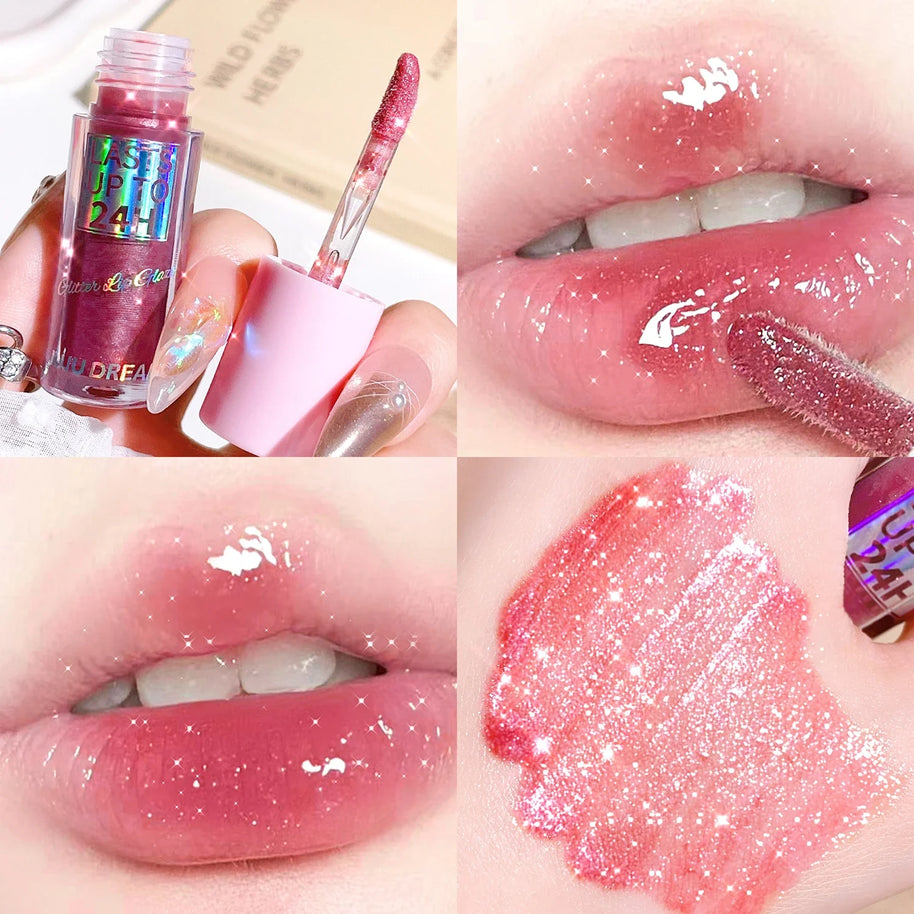 Long-Lasting Lip Gloss - Moisturizing, Lightweight & Sparkling Finish in Classic Red, Elegant Nude & Sweet Pink Shades