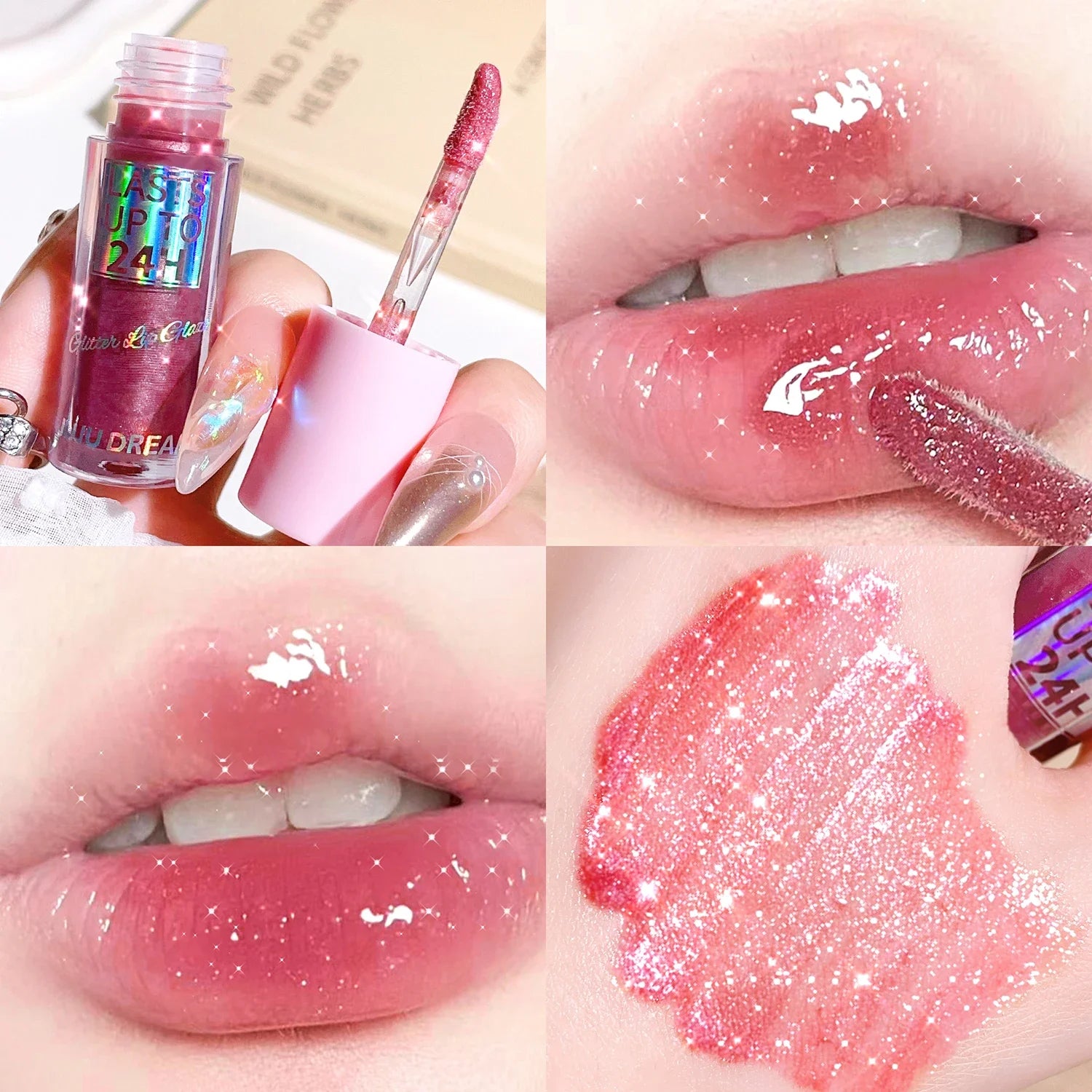 Long-Lasting Lip Gloss - Moisturizing, Lightweight & Sparkling Finish in Classic Red, Elegant Nude & Sweet Pink Shades