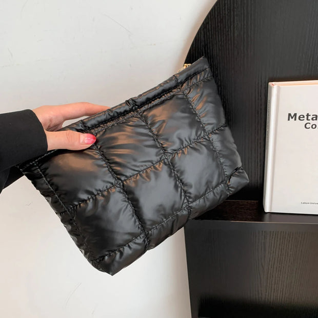 Women's Makeup Pouch Quilted Padded Cosmetic Pouch Puffer Cotton Ladies Storage Bags Down Checkered Fashion Clutch Bag Organizer