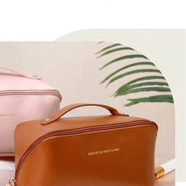 Large-Capacity Travel Cosmetic Bag Portable PU Makeup Pouch Women Waterproof Bathroom Wash Handbag Multi-functional