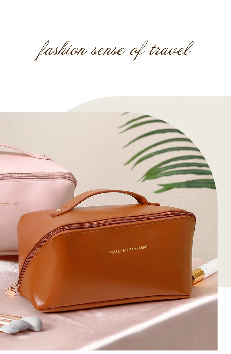 Large-Capacity Travel Cosmetic Bag Portable PU Makeup Pouch Women Waterproof Bathroom Wash Handbag Multi-functional