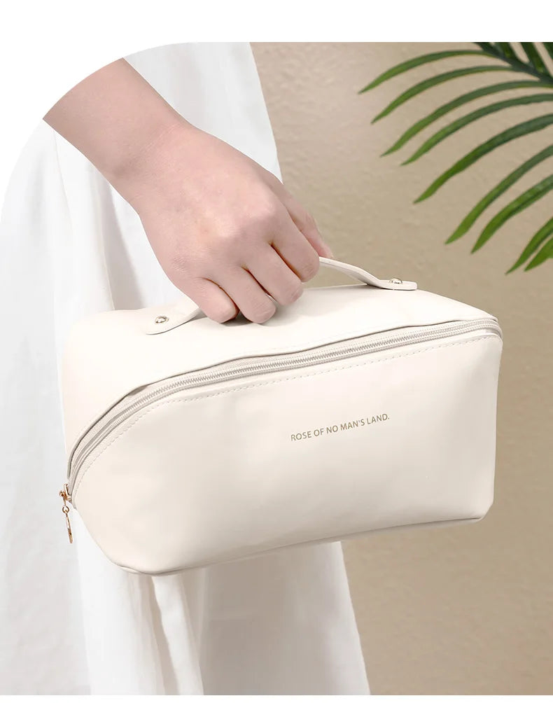Large-Capacity Travel Cosmetic Bag Portable PU Makeup Pouch Women Waterproof Bathroom Wash Handbag Multi-functional