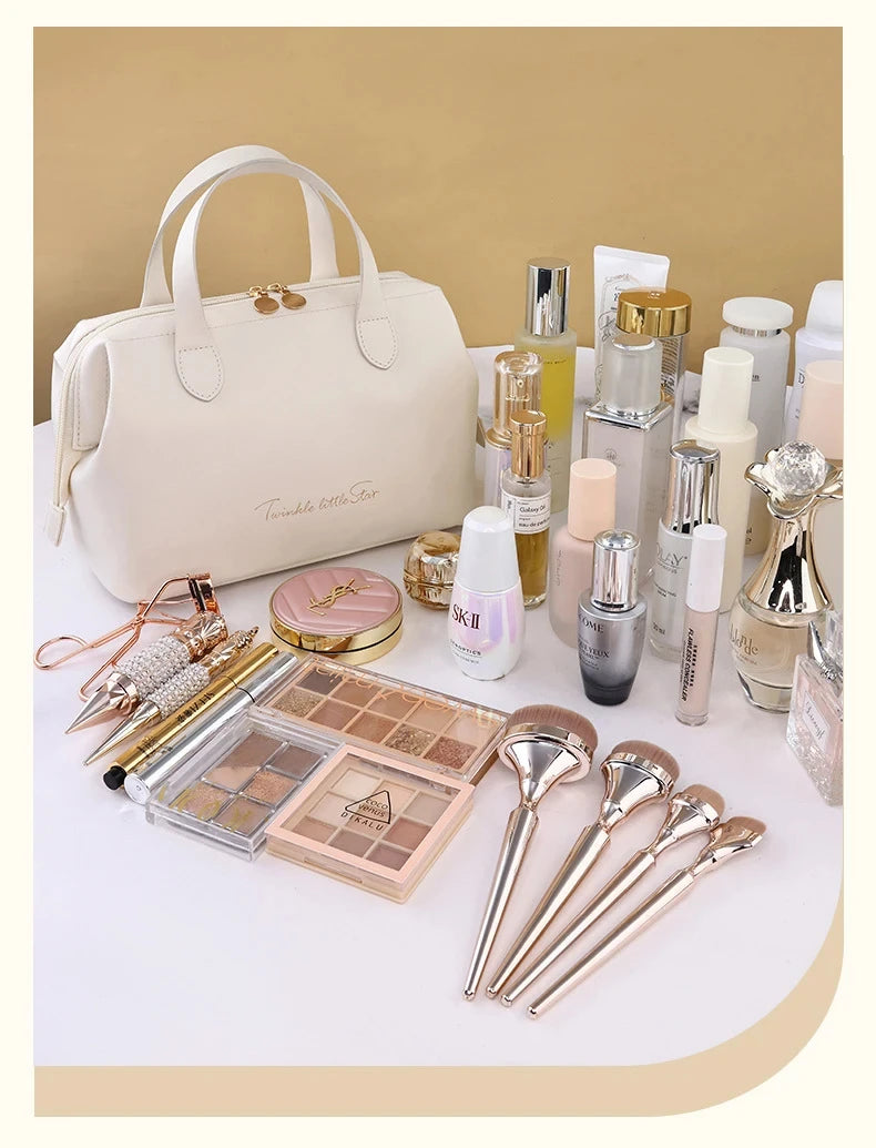 Large-Capacity Travel Cosmetic Bag Portable PU Makeup Pouch Women Waterproof Bathroom Washbag Multifunctional Toiletry Kit