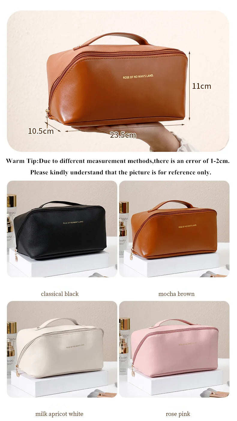 Large-Capacity Travel Cosmetic Bag Portable PU Makeup Pouch Women Waterproof Bathroom Wash Handbag Multi-functional