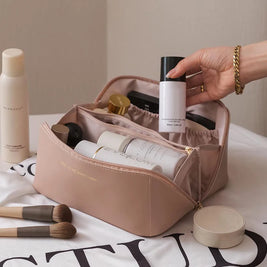 Cosmetic Bags For Women Elegant PU Leather Make Up Pouch Travel Toiletries Organizer Storage Hangbag Korean Carry-on Makeup Tote
