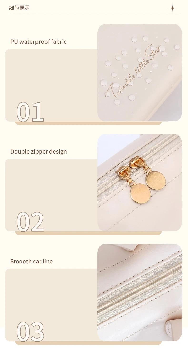 Large-Capacity Travel Cosmetic Bag Portable PU Makeup Pouch Women Waterproof Bathroom Washbag Multifunctional Toiletry Kit