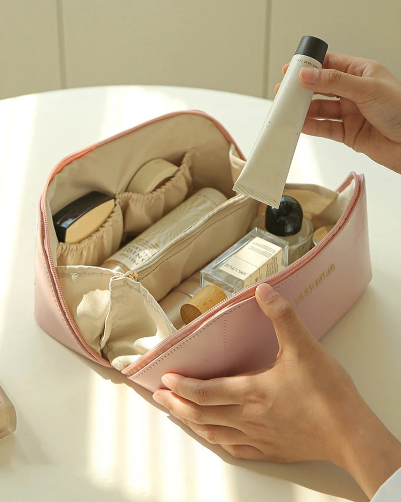 Cosmetic Bags For Women Elegant PU Leather Make Up Pouch Travel Toiletries Organizer Storage Hangbag Korean Carry-on Makeup Tote