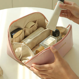 Cosmetic Bags For Women Elegant PU Leather Make Up Pouch Travel Toiletries Organizer Storage Hangbag Korean Carry-on Makeup Tote