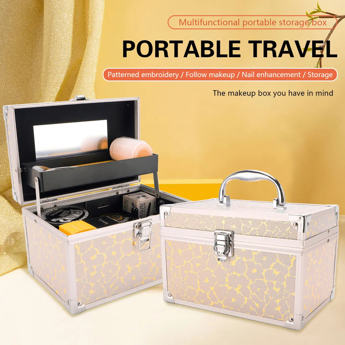 Small-Scale Portable Makeup Organizer Suitcase Make Up Tools Nail Storage Case Beauty Artist Travel Box Waterproof Supplies