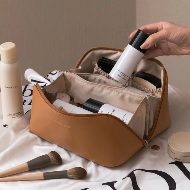 Cosmetic Bags For Women Elegant PU Leather Make Up Pouch Travel Toiletries Organizer Storage Hangbag Korean Carry-on Makeup Tote