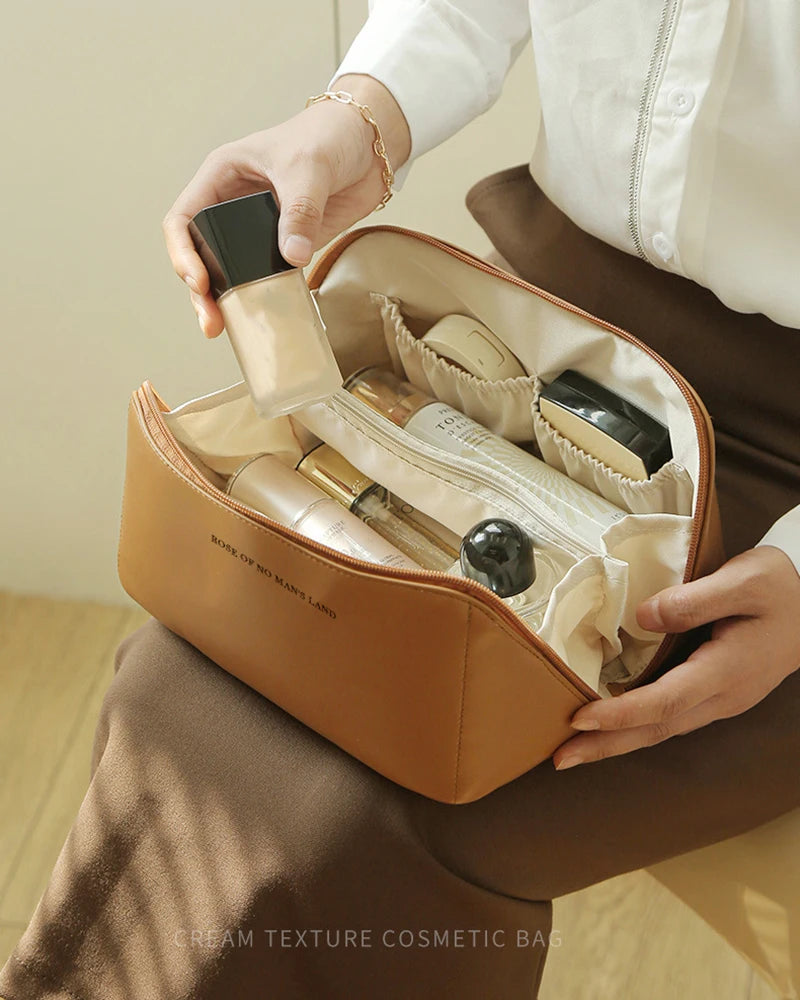 Cosmetic Bags For Women Elegant PU Leather Make Up Pouch Travel Toiletries Organizer Storage Hangbag Korean Carry-on Makeup Tote