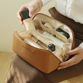 Cosmetic Bags For Women Elegant PU Leather Make Up Pouch Travel Toiletries Organizer Storage Hangbag Korean Carry-on Makeup Tote