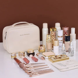 Wholesale PU Large Capacity Tote Makeup Bag Travel Organizer Tolietry Cosmetic Storage Bag Luxury Women Double Layer Pouch
