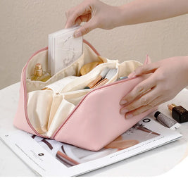 Large-Capacity Travel Cosmetic Bag Portable PU Makeup Pouch Women Waterproof Bathroom Wash Handbag Multi-functional