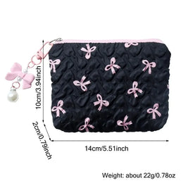 Pleated Bow Cosmetic Bag | Cotton Makeup Bag for Women Quilted Travel Girls' Make Up Organizer Portable Little Bow Makeup Pouch