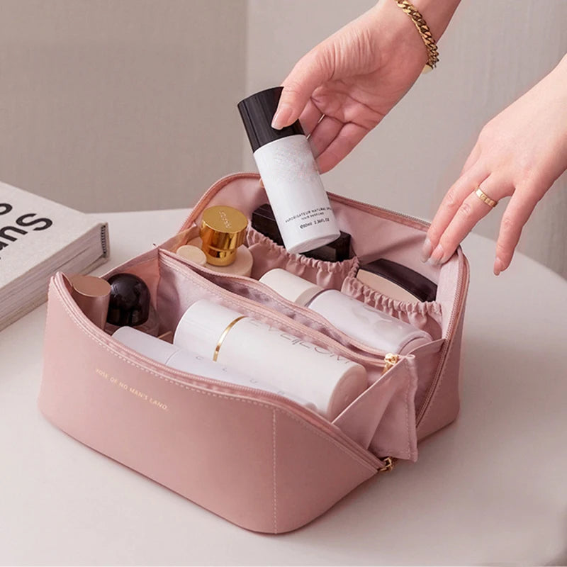 Cosmetic Bags For Women Elegant PU Leather Make Up Pouch Travel Toiletries Organizer Storage Hangbag Korean Carry-on Makeup Tote