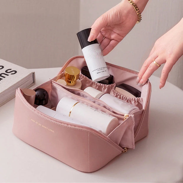 Cosmetic Bags For Women Elegant PU Leather Make Up Pouch Travel Toiletries Organizer Storage Hangbag Korean Carry-on Makeup Tote