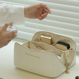 Cosmetic Bags For Women Elegant PU Leather Make Up Pouch Travel Toiletries Organizer Storage Hangbag Korean Carry-on Makeup Tote