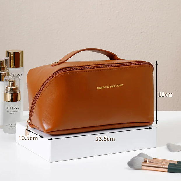 Large-Capacity Travel Cosmetic Bag Portable PU Makeup Pouch Women Waterproof Bathroom Wash Handbag Multi-functional