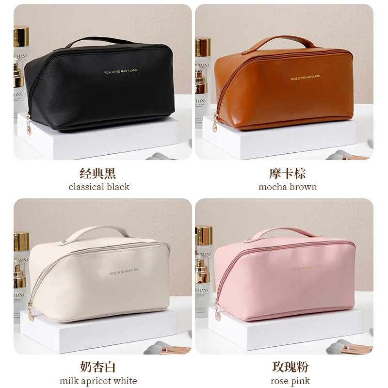 Large-Capacity Travel Cosmetic Bag Portable PU Makeup Pouch Women Waterproof Bathroom Wash Handbag Multi-functional