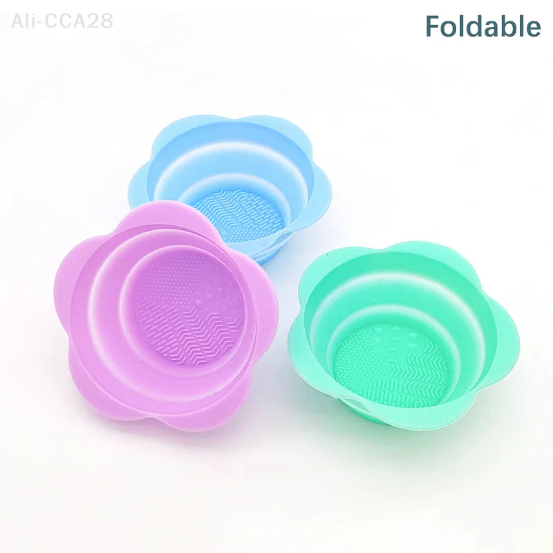Silicone Makeup Brush Cleaner Folding Powder Puff Cleaning Bowl Eyeshadow Brushes Washing Soft Mat Beauty Tools Scrubber Box